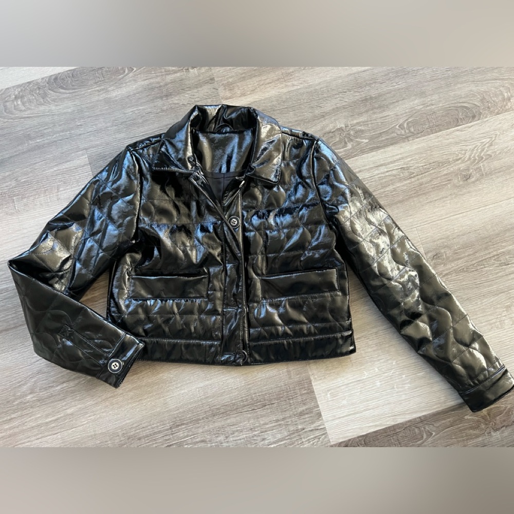 NWOT Anthropologie Patent Cropped Moto Jacket